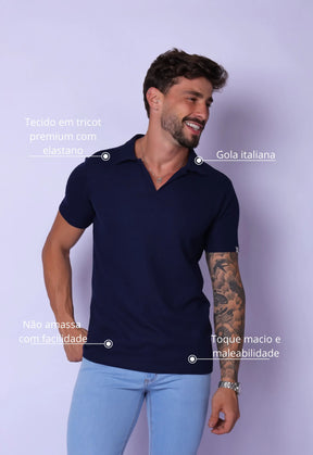 Camisa Polo Italiana Tricot Azul Marinho