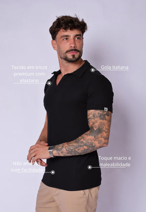 Camisa Polo Italiana Tricot Preta
