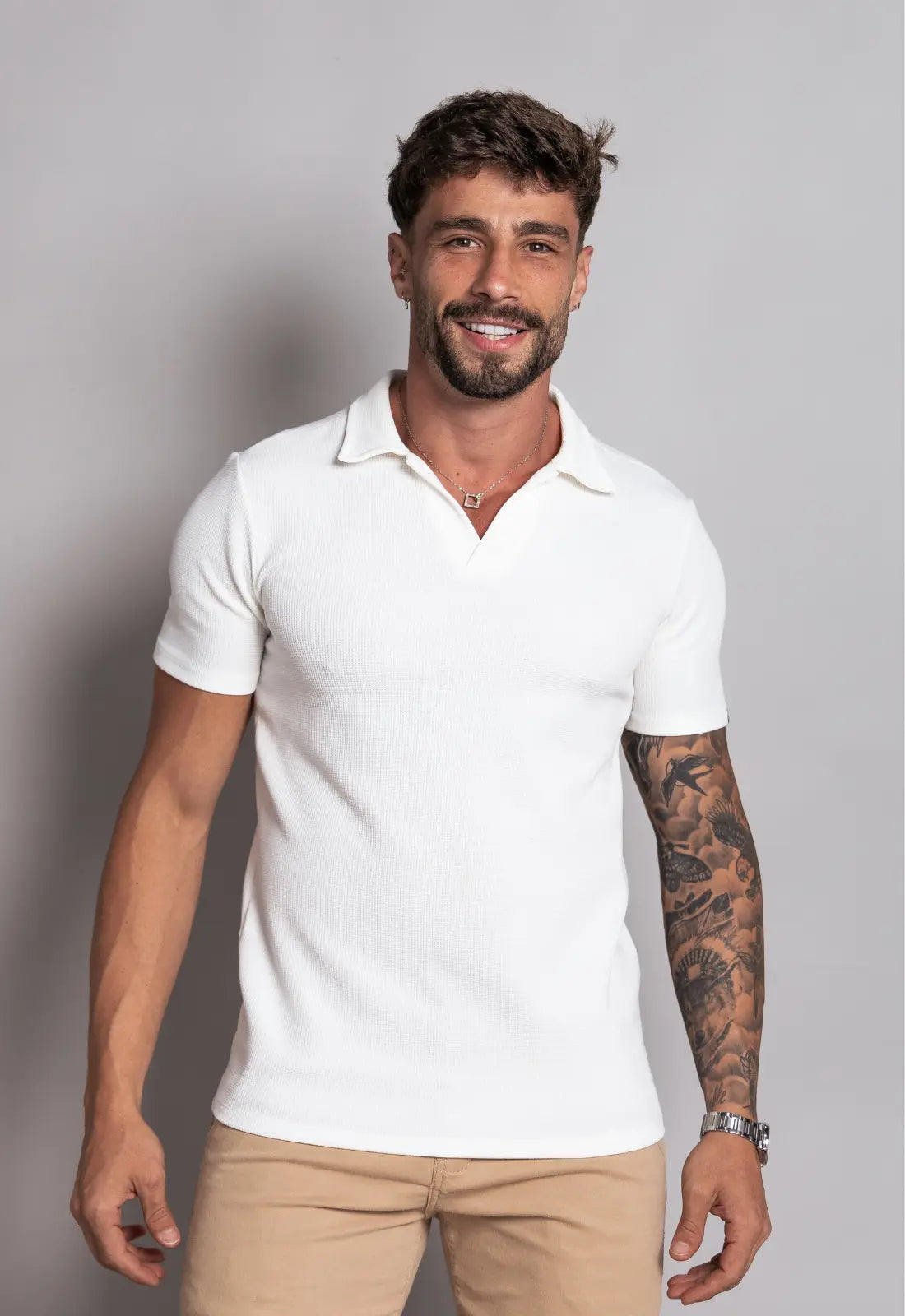 Camisa Polo Italiana Tricot Branca