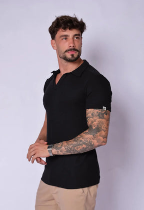 Camisa Polo Italiana Tricot Preta