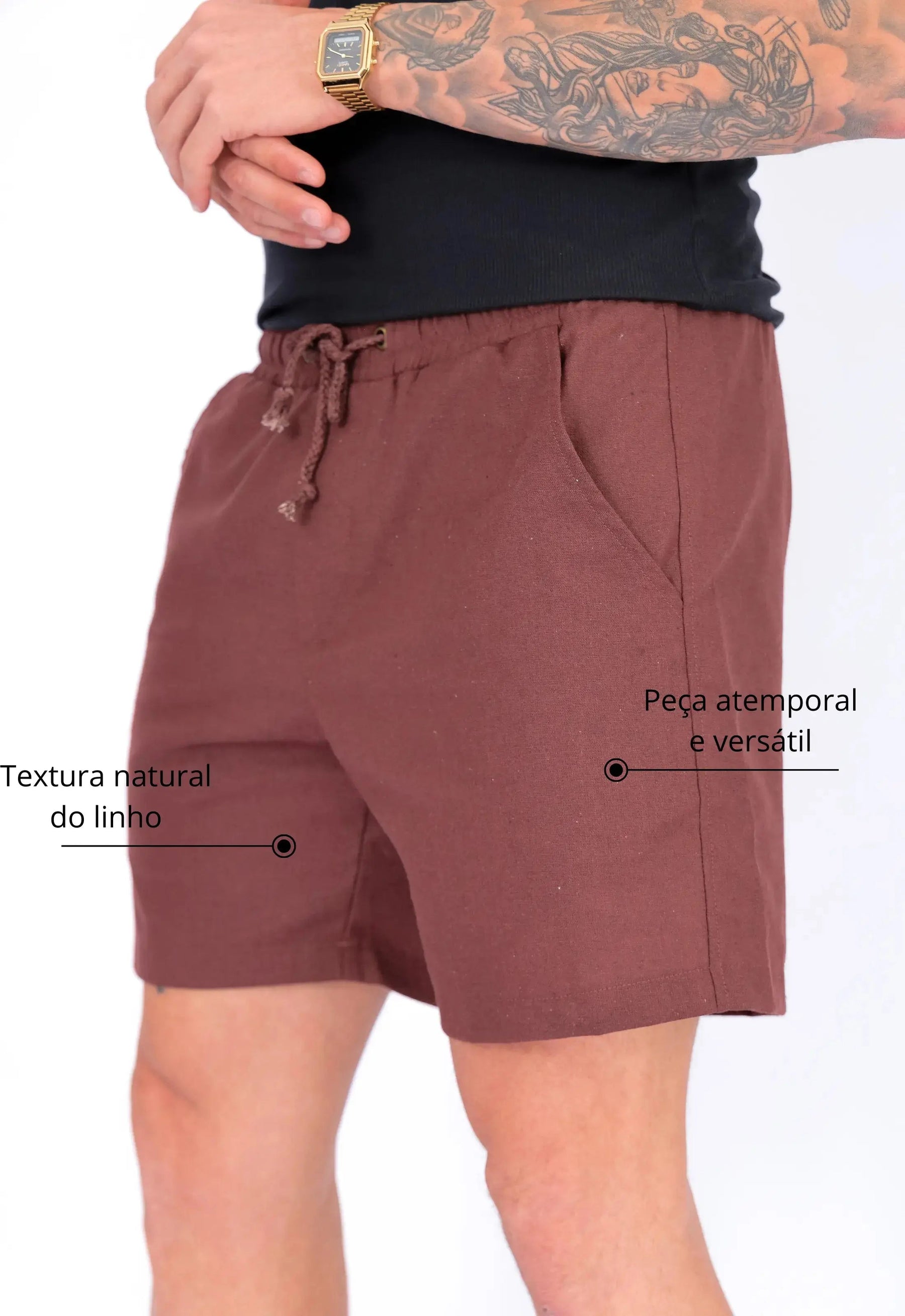 Shorts de Linho Masculino Marrom