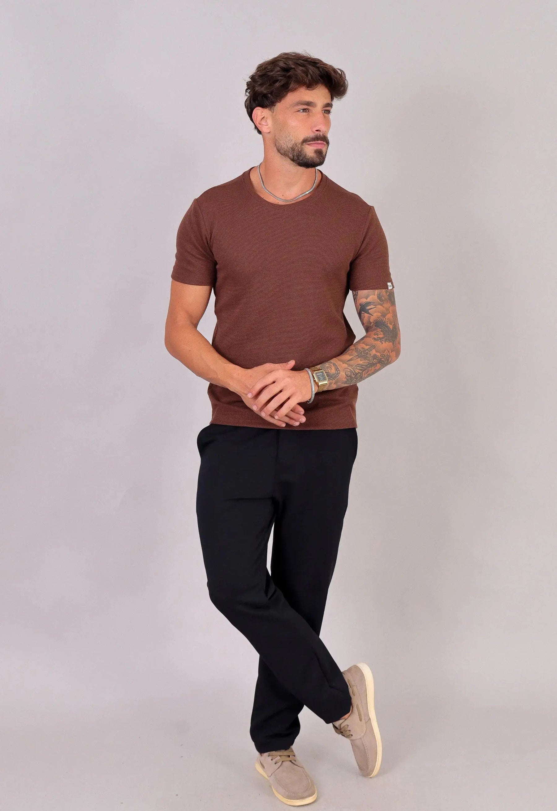 Camiseta Masculina Tricot Marrom Café